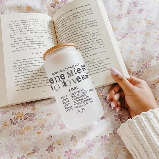 Enemies to Lovers Bookish Iced Coffee Glass, Perfect for Book Lovers, Cozy Book Gifts, Book Cup