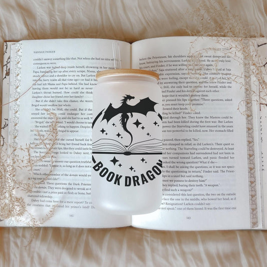 Book Dragon Fantasy Bookish Iced Coffee Glass, Perfect for Book Lovers, Cozy Book Gifts, Book Cup