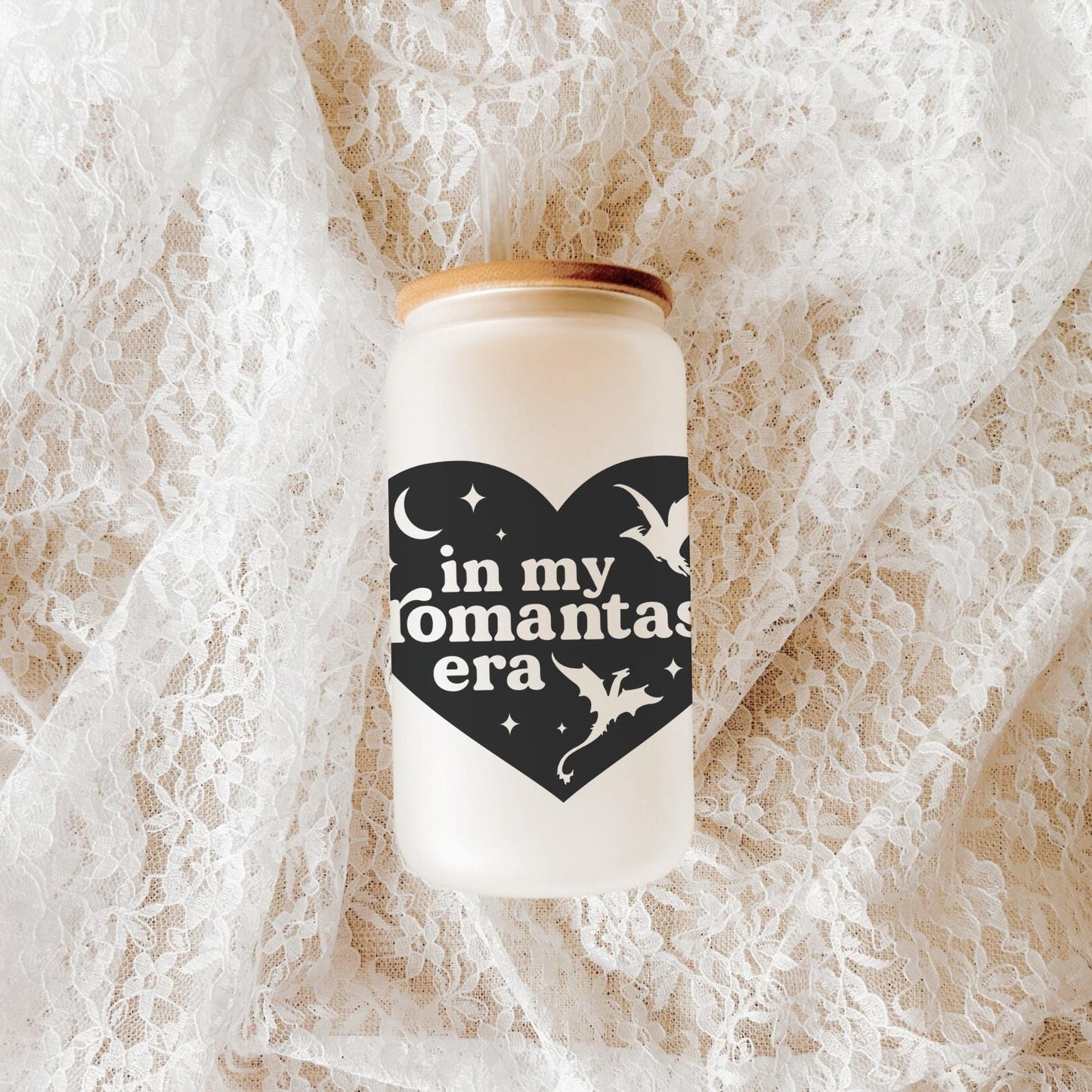 In My Romantasy Era Bookish Iced Coffee Glass, Perfect for Book Lovers, Cozy Book Gifts, Book Cup