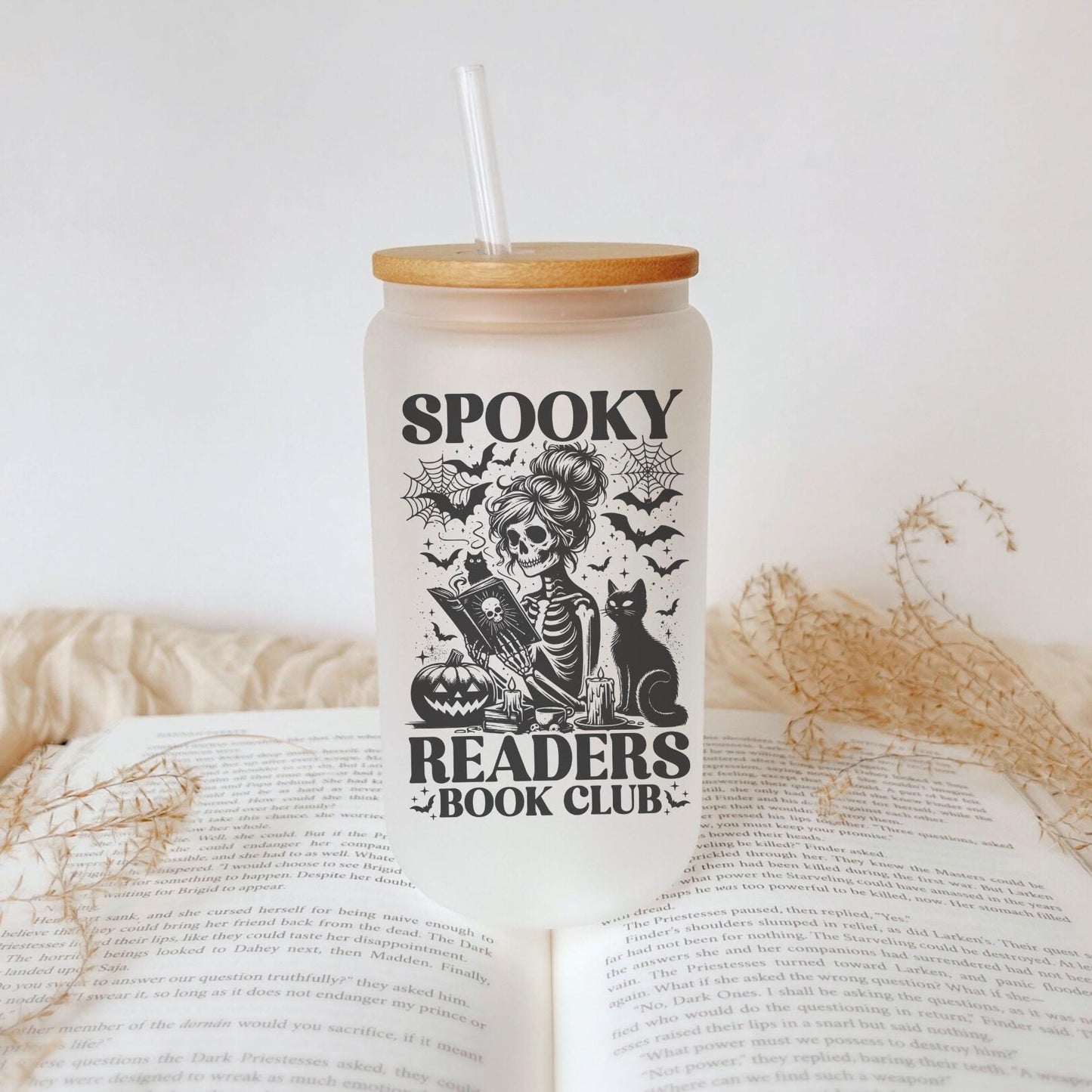 Spooky Readers Book Club Bookish Iced Coffee Glass, Perfect for Book Lovers, Cozy Book Gifts, Book Cup