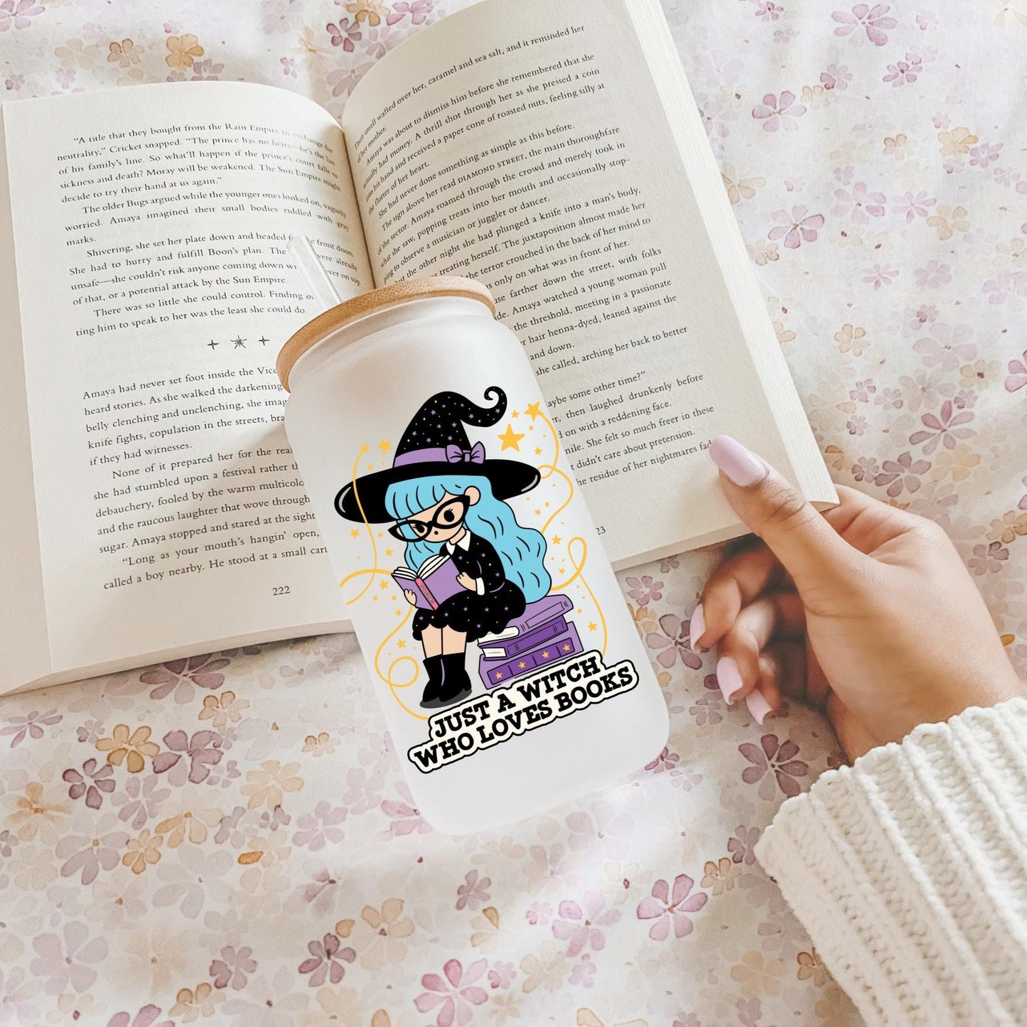 Just a Witch Who Loves Books Bookish Iced Coffee Glass, Perfect for Book Lovers, Cozy Book Gifts, Book Cup