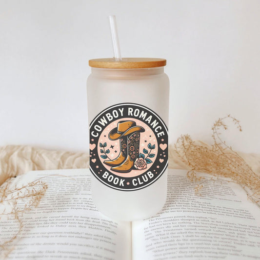 Cowboy Romance Book Club Bookish Iced Coffee Glass, Perfect for Book Lovers, Cozy Book Gifts, Book Cup