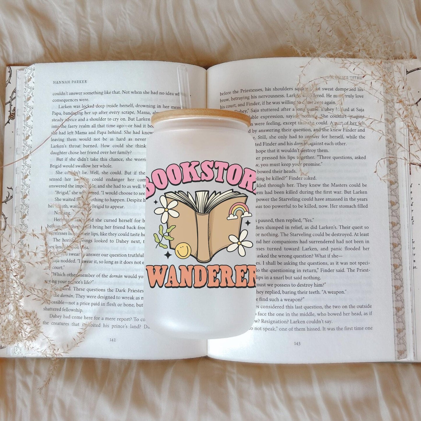 Bookstore Wanderer Bookish Iced Coffee Glass, Perfect for Book Lovers, Cozy Book Gifts, Book Cup